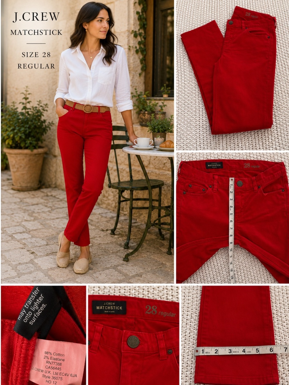 J.Crew Matchstick Red Slim Straight Pants Size 28 Regular - Picture 2 of 12